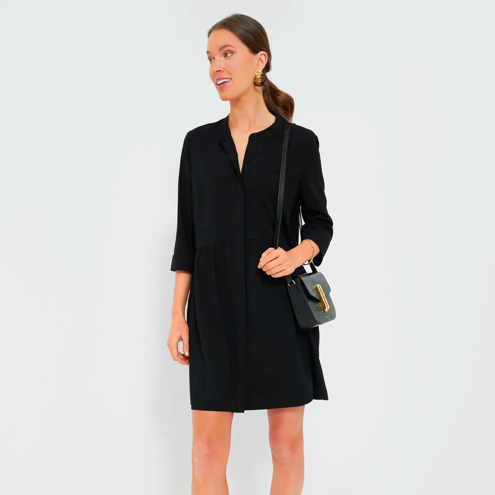 Tuckernuck Black Stretch Crepe Royal Shirt Dress